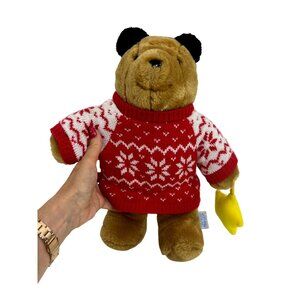 Paddington Bear Happy Holidays 1998 Vtg Plush Toy Sears Red Snowflake Sweater